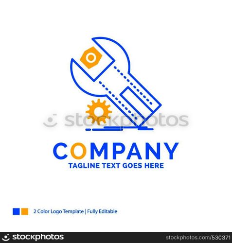 settings, App, installation, maintenance, service Blue Yellow Business Logo template. Creative Design Template Place for Tagline.