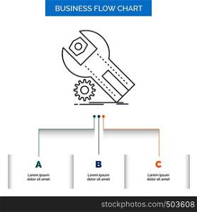 settings, App, installation, maintenance, service Business Flow Chart Design with 3 Steps. Line Icon For Presentation Background Template Place for text. Vector EPS10 Abstract Template background