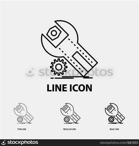 settings, App, installation, maintenance, service Icon in Thin, Regular and Bold Line Style. Vector illustration. Vector EPS10 Abstract Template background