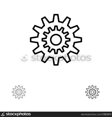 Settings, Cog, Gear, Production, System, Wheel, Work Bold and thin black line icon set