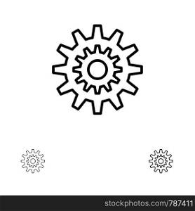 Settings, Cog, Gear, Production, System, Wheel, Work Bold and thin black line icon set