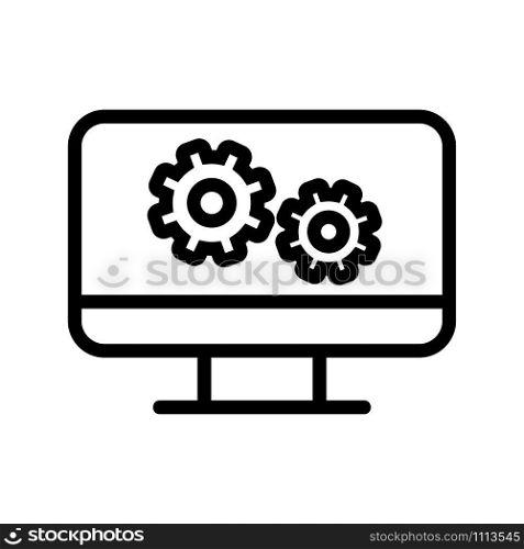 Settings computer icon vector. A thin line sign. Isolated contour symbol illustration. Settings computer icon vector. Isolated contour symbol illustration