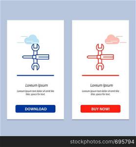 Settings, Controls, Screwdriver, Spanner, Tools, Wrench Blue and Red Download and Buy Now web Widget Card Template
