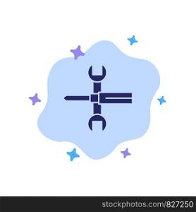 Settings, Controls, Screwdriver, Spanner, Tools, Wrench Blue Icon on Abstract Cloud Background