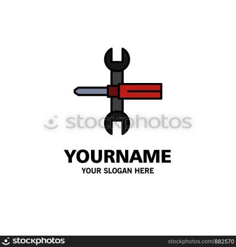 Settings, Controls, Screwdriver, Spanner, Tools, Wrench Business Logo Template. Flat Color