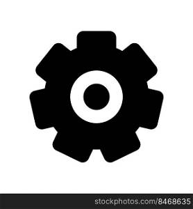 Settings gear black glyph ui icon. Device configuration. Developer mode. Setup. User interface design. Silhouette symbol on white space. Solid pictogram for web, mobile. Isolated vector illustration. Settings gear black glyph ui icon
