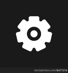 Settings gear dark mode glyph ui icon. Configurate device. Developer mode. User interface design. White silhouette symbol on black space. Solid pictogram for web, mobile. Vector isolated illustration. Settings gear dark mode glyph ui icon