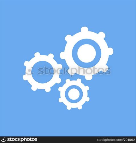 Settings icon. White settings icon isolated on blue background. Cogwheel gear mechanism. Eps10. Settings icon. White settings icon isolated on blue background. Cogwheel gear mechanism