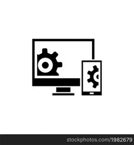 Settings Smartphone and PC, Repair Gear. Flat Vector Icon illustration. Simple black symbol on white background. Settings Smartphone PC, Repair Gear sign design template for web and mobile UI element. Settings Smartphone and PC, Repair Gear Flat Vector Icon