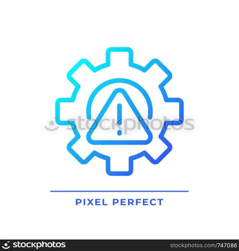 Setup error pixel perfect gradient linear vector icon. Technical problem. System failure. Software installation error. Thin line color symbol. Modern style pictogram. Vector isolated outline drawing. Setup error pixel perfect gradient linear vector icon