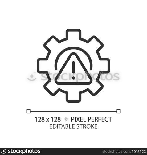 Setup error pixel perfect linear icon. Technical problem. System failure. Software installation error. Warning sign. Thin line illustration. Contour symbol. Vector outline drawing. Editable stroke. Setup error pixel perfect linear icon