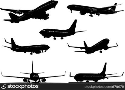 Seven Airplanes silhouettes. Vector illustration for designers