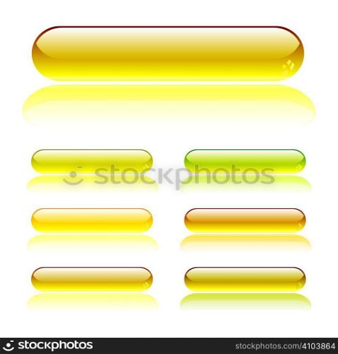 seven gel filled lozenge buttons with light reflection