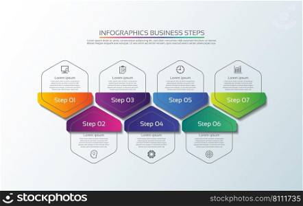 Seven step busi≠ss abstract background infograφc template 