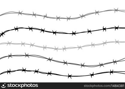 Several lines of barbed wire silhouette on white. Several lines of barbed wire silhouette isolated on white