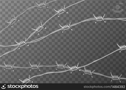 Several lines of glossy realistic barbed wire on transparent background. Several lines of glossy realistic barbed wire on transparent