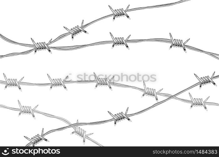 Several lines of glossy realistic barbed wire on white. Several lines of glossy realistic barbed wire isolated on white