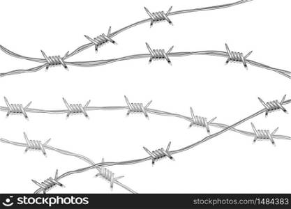 Several lines of glossy realistic barbed wire on white. Several lines of glossy realistic barbed wire isolated on white