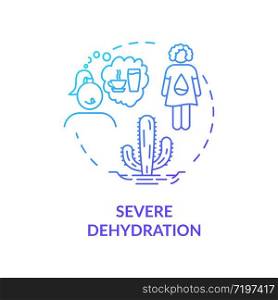 Severe dehydration blue concept icon. Lack of water in human body. Thirsty woman. Girl think of fluid. Rotavirus sign idea thin line illustration. Vector isolated outline RGB color drawing