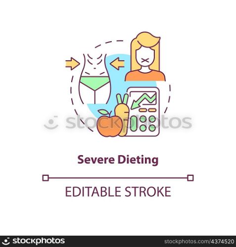 Severe dieting concept icon. Food intake refusal. Extreme weight loss abstract idea thin line illustration. Isolated outline drawing. Editable stroke. Roboto-Medium, Myriad Pro-Bold fonts used. Severe dieting concept icon