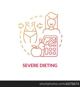 Severe dieting red gradient concept icon. Food intake avoidance. Unhealthy weight loss abstract idea thin line illustration. Isolated outline drawing. Roboto-Medium, Myriad Pro-Bold fonts used. Severe dieting red gradient concept icon