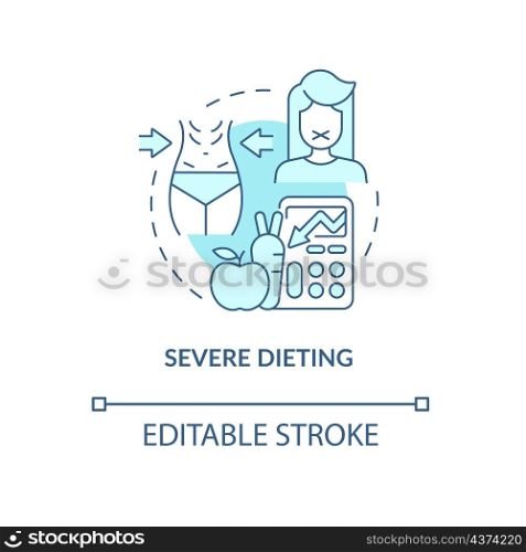 Severe dieting turquoise concept icon. Food intake refuse. Unhealthy slimming abstract idea thin line illustration. Isolated outline drawing. Editable stroke. Roboto-Medium, Myriad Pro-Bold fonts used. Severe dieting turquoise concept icon