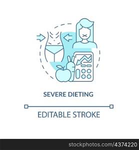 Severe dieting turquoise concept icon. Food intake refuse. Unhealthy slimming abstract idea thin line illustration. Isolated outline drawing. Editable stroke. Roboto-Medium, Myriad Pro-Bold fonts used. Severe dieting turquoise concept icon