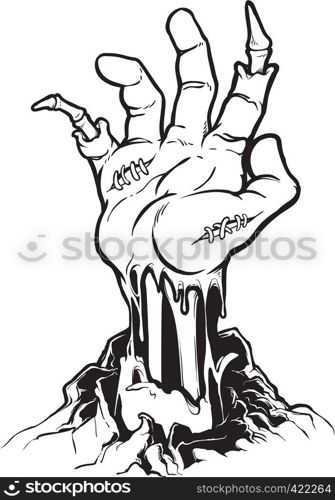 Severed zombie hand. Vector clip art. Halloween illustration. All in a single layer.