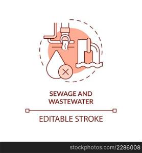 Sewage and wastewater terracotta concept icon. Environmental effects abstract idea thin line illustration. Isolated outline drawing. Editable stroke. Arial, Myriad Pro-Bold fonts used. Sewage and wastewater terracotta concept icon