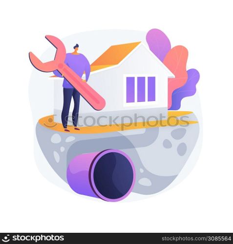 Sewerage system abstract concept vector illustration. Domestic sewerage system, wastewater collection and disposal, sewer network technologies, repair service, water treatment abstract metaphor.. Sewerage system abstract concept vector illustration.