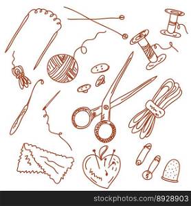 Sewing and knitting doodles vector image