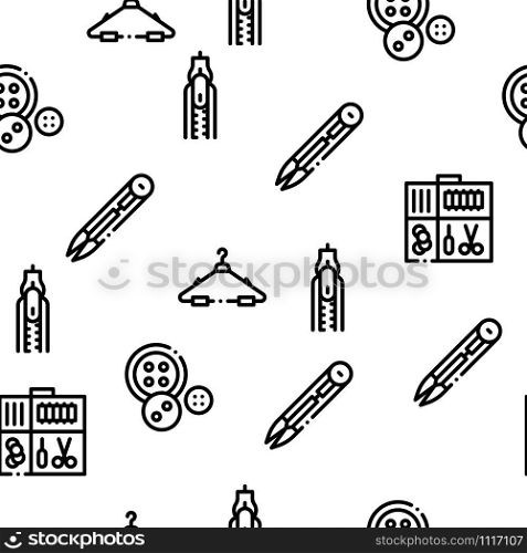 Sewing And Needlework Seamless Pattern Vector Thin Line. Illustrations. Sewing And Needlework Seamless Pattern Vector