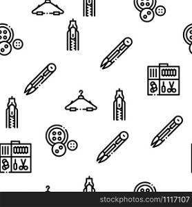 Sewing And Needlework Seamless Pattern Vector Thin Line. Illustrations. Sewing And Needlework Seamless Pattern Vector