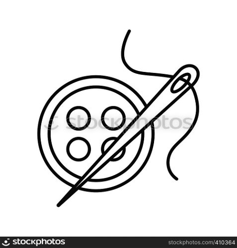 Sewing buttons and needle with thread linear icon. Thin line illustration. Tailoring. Contour symbol. Vector isolated outline drawing. Sewing buttons and needle with thread linear icon