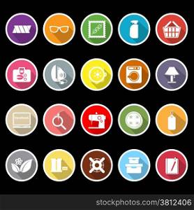 Sewing cloth related flat icons with long shadow, stock vector