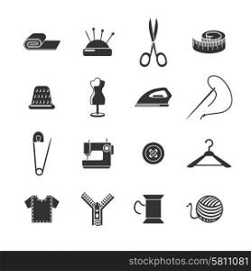 Sewing dressmaking and tailoring icon black set isolated vector illustration. Sewing Icon Black Set