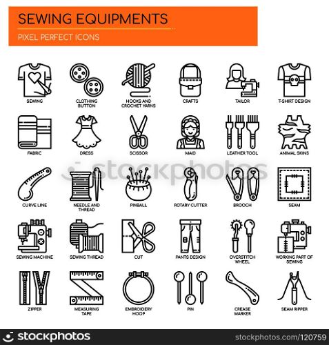 Sewing Elements , Thin Line and Pixel Perfect Icons