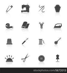 Sewing equipment and dressmaking accessories icons set black isolated vector illustration