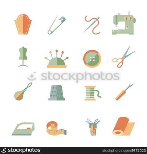 Sewing equipment and dressmaking accessories icons set flat isolated vector illustration
