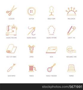 Sewing equipment and dressmaking accessories icons set flat line isolated vector illustration