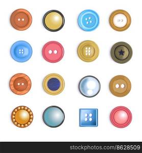 Sewing hardware, isolated assortment of buttons for clothes. Clothing accessories or fasteners for cloth, garment decor or link between two pieces of aparel. Vector in flat style illustration. Clothes buttons, accessories or sewing hardware