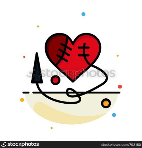Sewing Heart, Broken Heart, Heart, Abstract Flat Color Icon Template