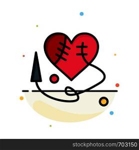 Sewing Heart, Broken Heart, Heart, Abstract Flat Color Icon Template