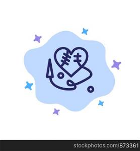 Sewing Heart, Broken Heart, Heart, Blue Icon on Abstract Cloud Background