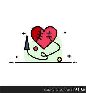 Sewing Heart, Broken Heart, Heart, Business Logo Template. Flat Color