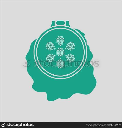 Sewing hoop icon. Gray background with green. Vector illustration.