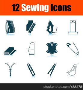 Sewing Icon Set. Shadow Reflection Design. Vector Illustration.