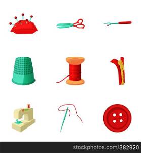 Sewing icons set. Cartoon illustration of 9 sewing vector icons for web. Sewing icons set, cartoon style