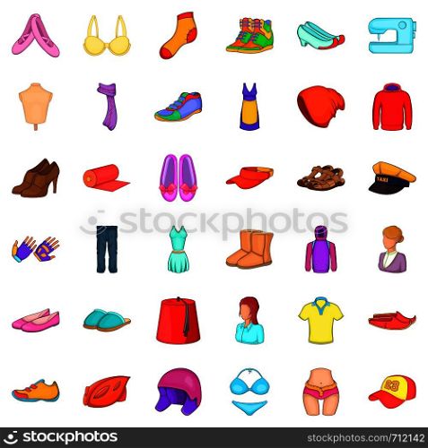 Sewing icons set. Cartoon style of 36 sewing vector icons for web isolated on white background. Sewing icons set, cartoon style
