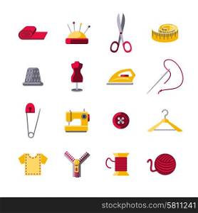 Sewing icons set with hanger shears pin cushion isolated vector illustration. Sewing Icons Set